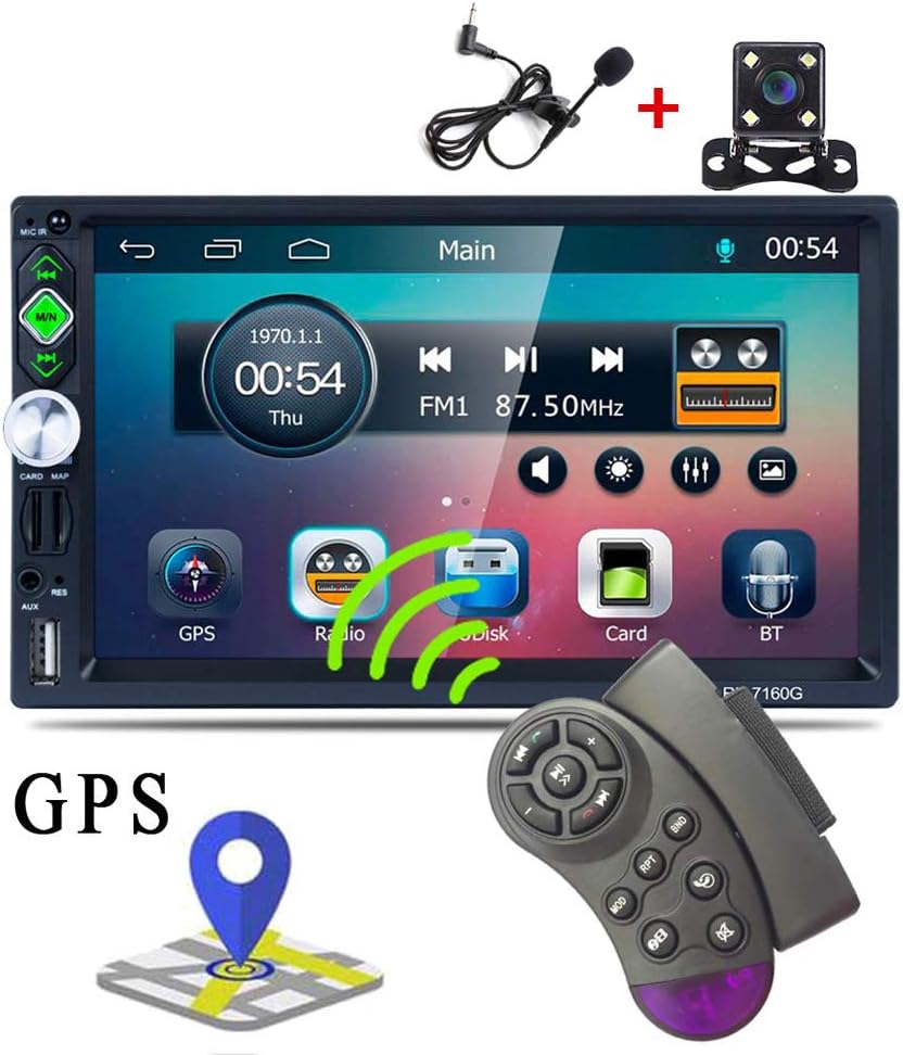 AMprime 2 Din GPS Car Stereo 1080P 7 Inch Touch Screen Radio Head Unit Bluetooth AM FM RDS Player Mirror Link for iOS Android Phone Dual USB SD AUX-in + Backup Camera + Steering Wheel Control