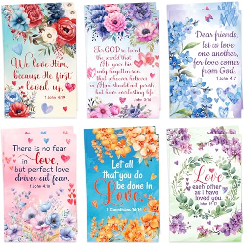 ceiba tree 24Pcs Religious Valentines Day Cards Floral Happy Valentine's Day Christian Greeting Card Bulk Assortment with Envelopes and Stickers for Adults Kids Party Favors Supplies