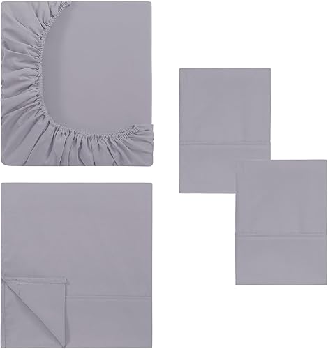 Miniatura 8 de Modern Threads Sábanas de microfibra suave, incluye sábana encimera, sábana bajera con bolsillos profundos y fundas de almohada, color liso, mármol