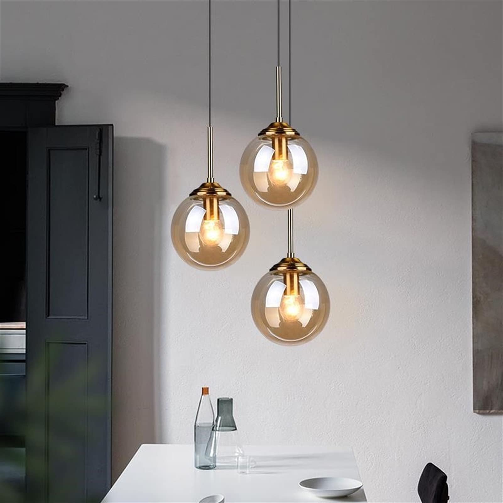 Suspension Luminaires Lustre Réglable Verre + Métal Matériel Ampoule LED À Économie D'énergie Équipement D'éclairage Convient pour Plafond Bar Salon Table À Manger Lustre (Or) Times