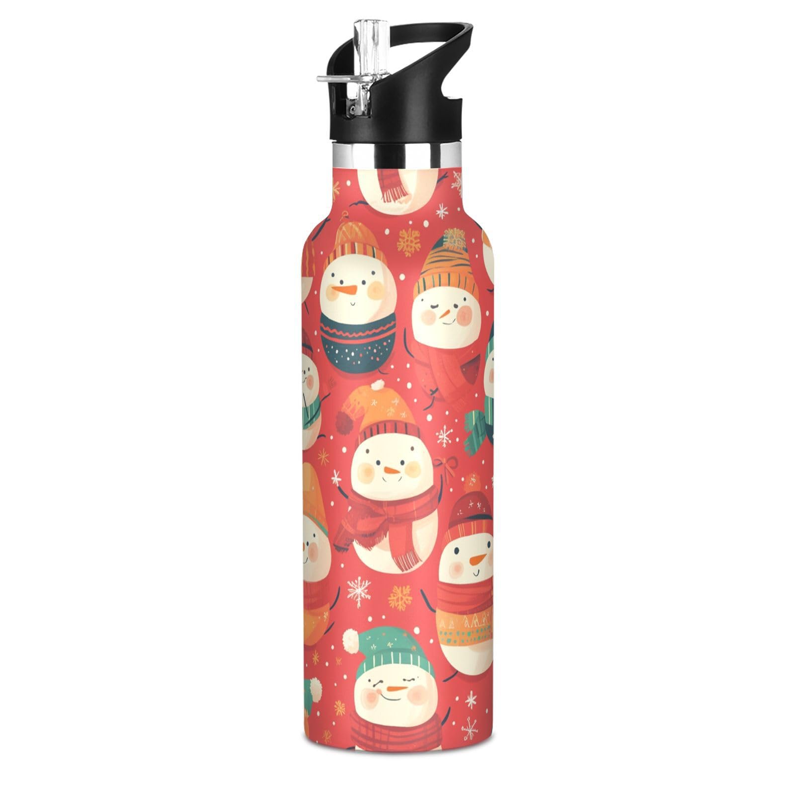 Kaaviyo Boys Pattern Charming Snowmen Festive Water Bottle Stainless Steel Jug Insulated Vacuum Cup For Girls(600Ml)