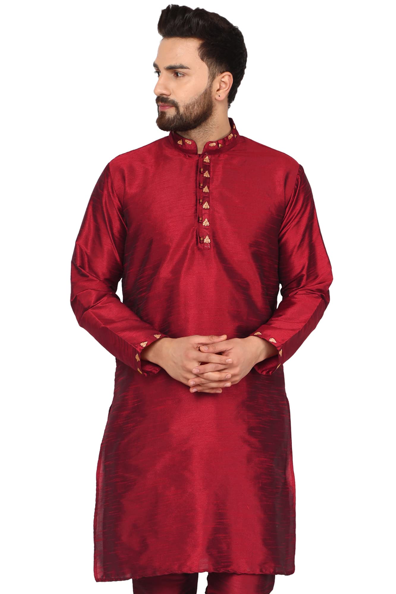 Men's Tunic Art Silk Indian Ethnic Long Kurta Wedding Party Wear