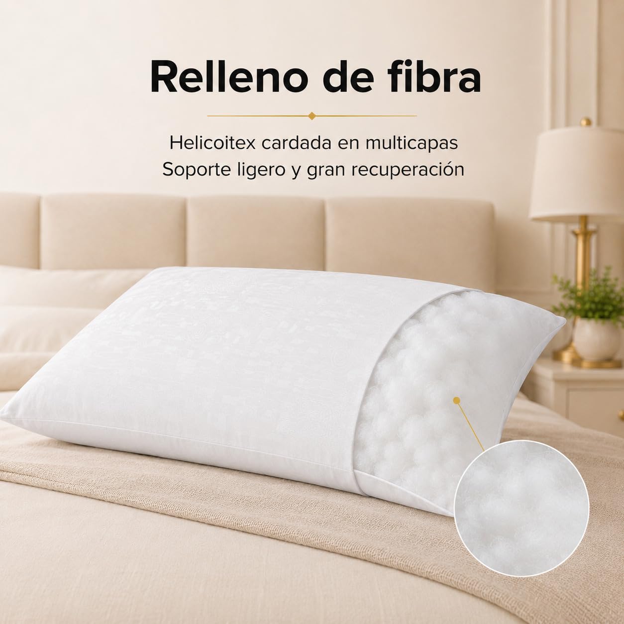 Moshy Almohada de Fibra Altea, Firmeza Media-Blanda y Altura Media, Transpirable, Funda de Microfibra Tacto Seda (150 cm)