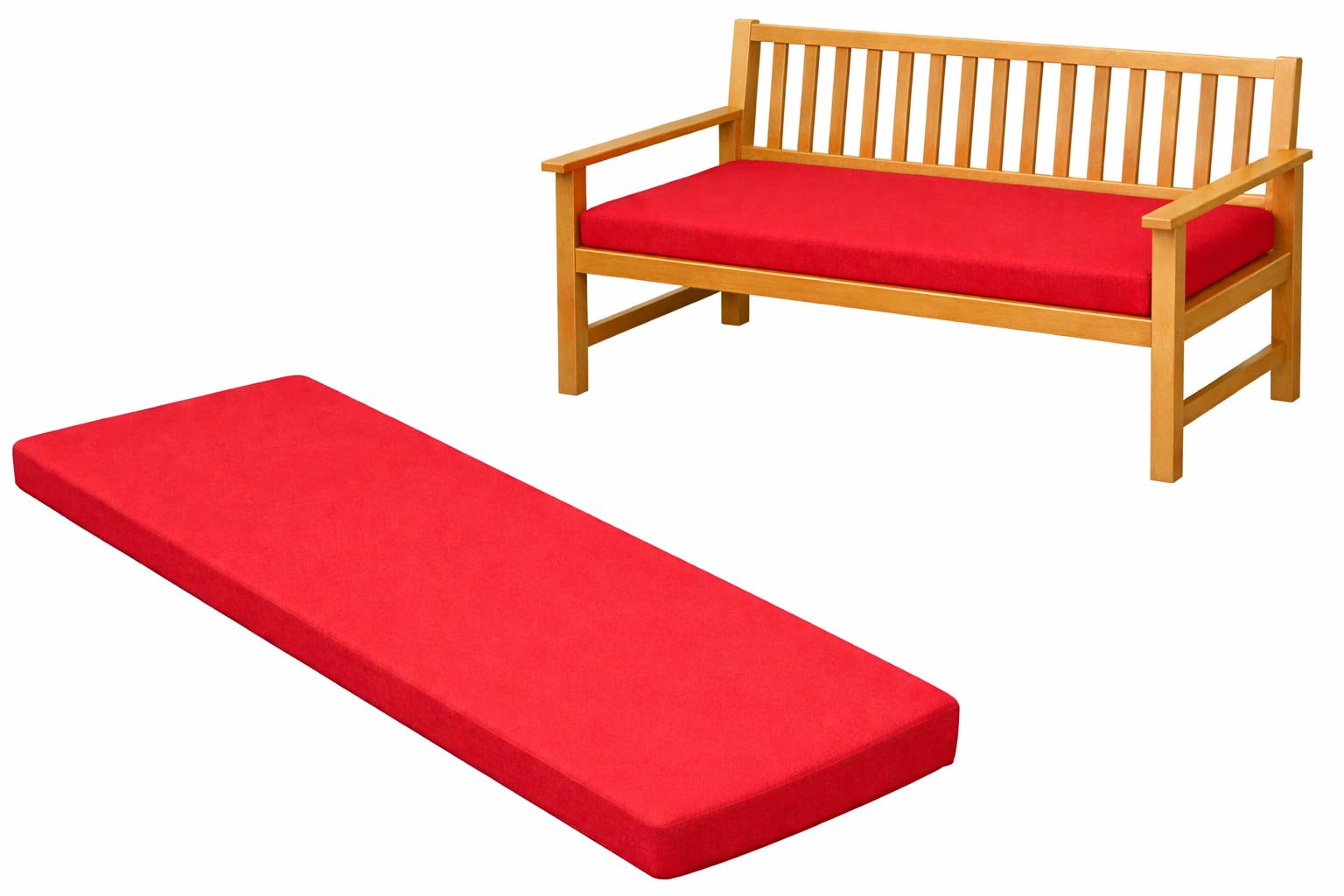Brillars Bench Cushion Pad Outdoor Indoor - Garden Kitchen Furniture Seater 100% Waterproof Seat Foam - Zip Cover Patio Rattan Swing Hammock Rectangle Cushions (Red, 3 Seaters-143x52x6cm)