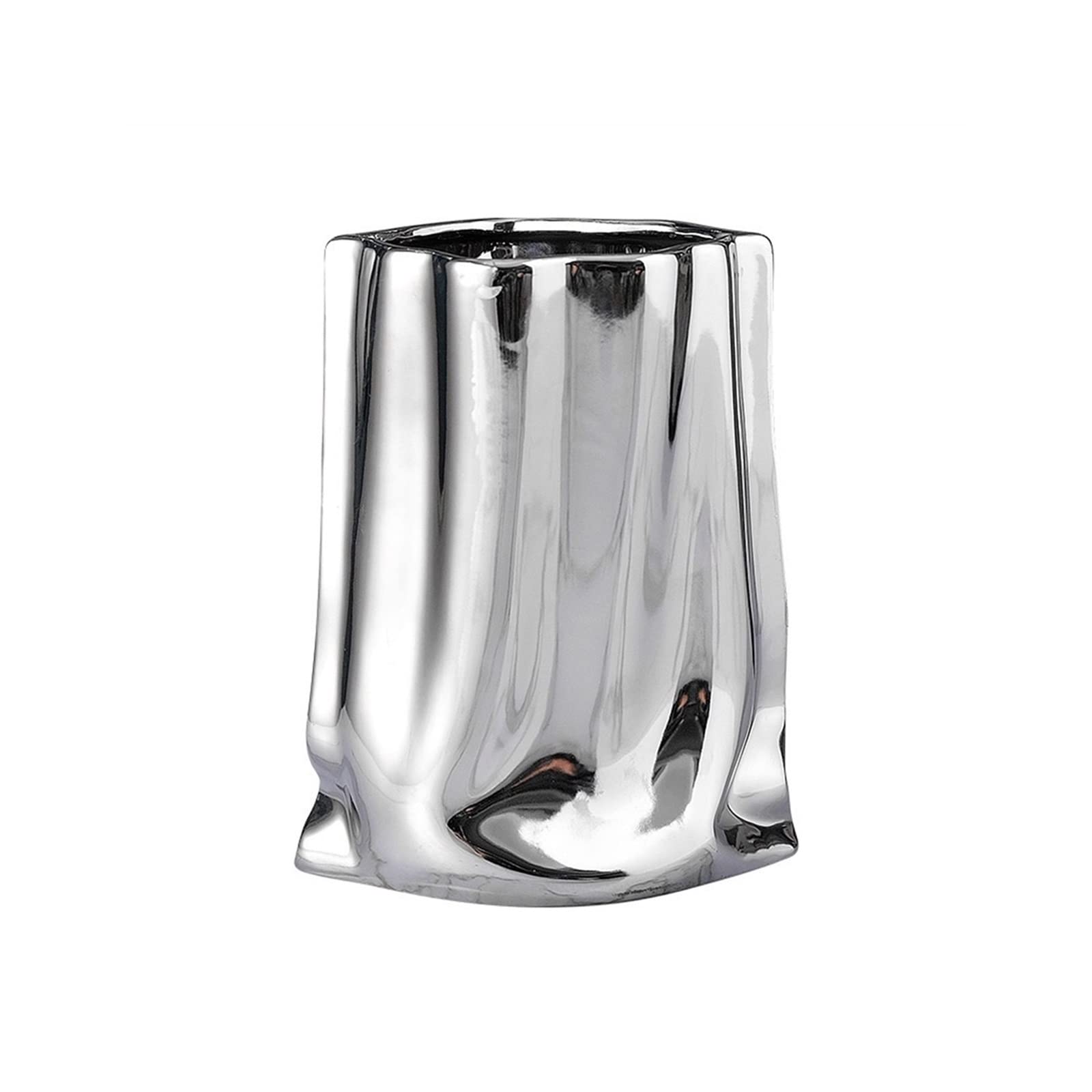 Centerpiece Vases Pleated Texture Ceramic Vase Plated Potted Plants Desk Decoration Flowers Pots Decorative Flower Arrangement Floral Vases(Silver)
