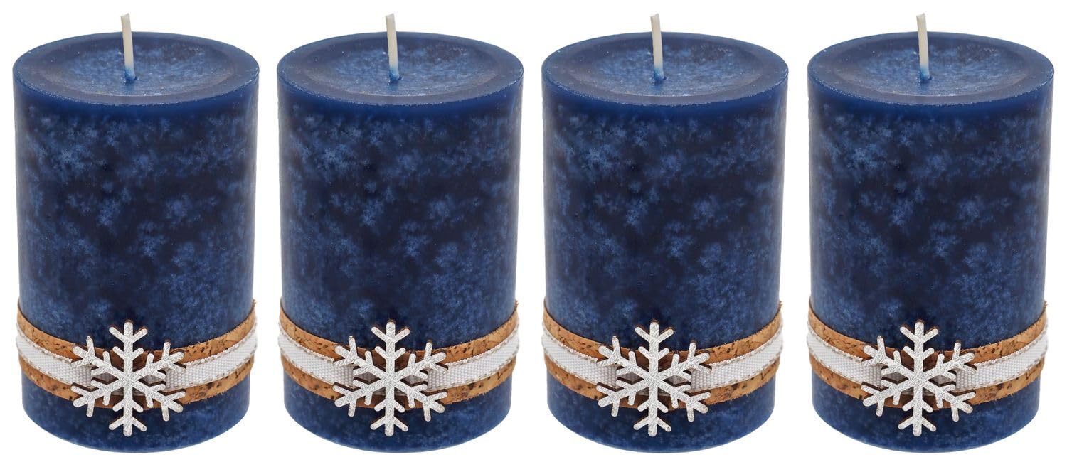 ZauberDeko 4 Adventskerzen Kerzen Stumpenkerzen Blau Dunkelblau Schneeflocke Holz Advent Weihnachten Deko Tischdeko Küche, Haushalt & Wohnen