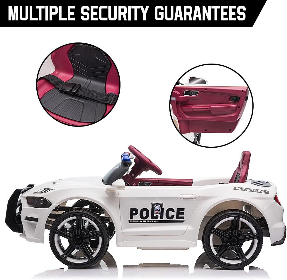 Free Shipping Over $50 Fierton Kids Ride On Car , 12V Powered Electric Police car ,Operated Electric Cars w/ 2.4G Remote Control, LED Headlights,Music& Horn Intercom, Double Open Doors, Electric car for Kids (White)