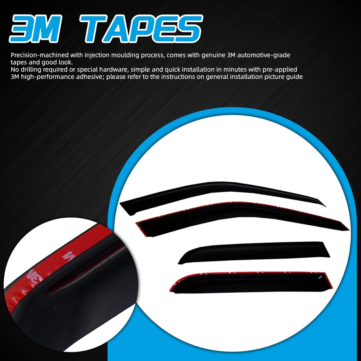 Deal 4-Piece Vent Smoke Window Visor, Side Window Sun Rain Guard with Outside Mount Tape-On Type, Custom Compatible with for 1997-2017 Expedition / 1998-2017 Navigator