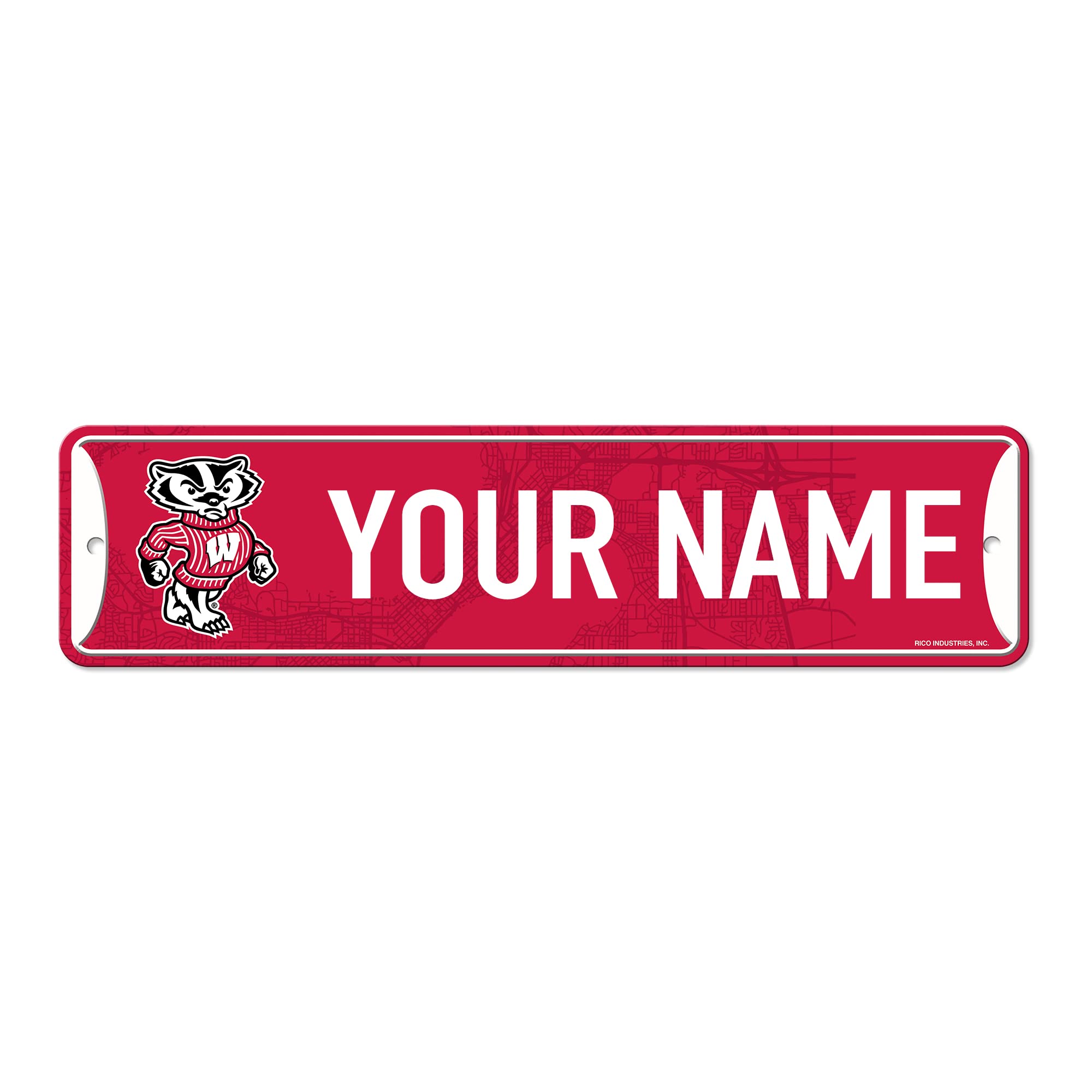 Rico Industries NCAA Wisconsin Badgers Primary Personalized Metal Street Sign 4" x 15" Home Décor - Bedroom - Office - Man Cave