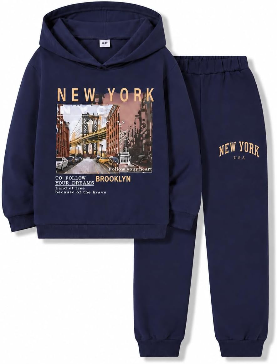 Cakaner Boys Fall Clothes Graphic Hoodie and Jogger Set 2 Piece Outfit 7-16Y