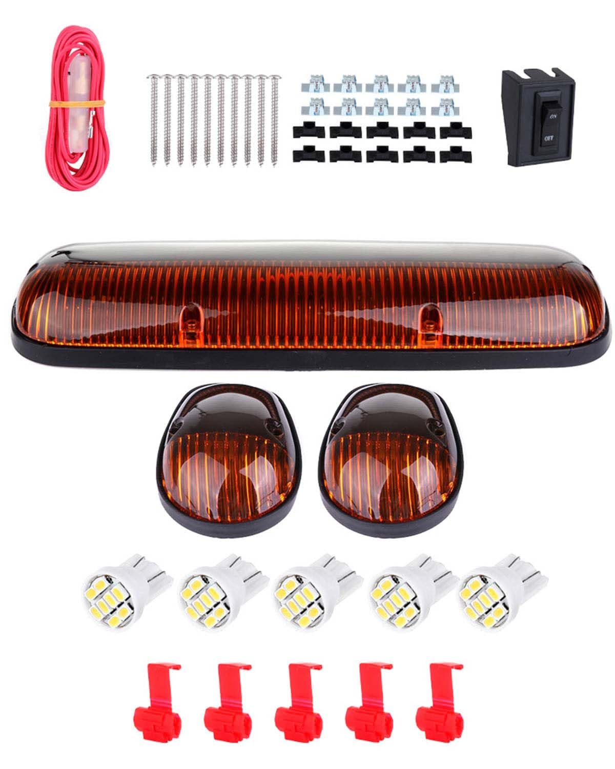 cciyu Amber Cover Cab Roof Top Marker Running Lamps Top Lights Assembly + Wire Pack T10-8-3020-SMD White Bulbs fit for 2002-2007 For Chevy Silverado/For GMC Sierra 1500 2500