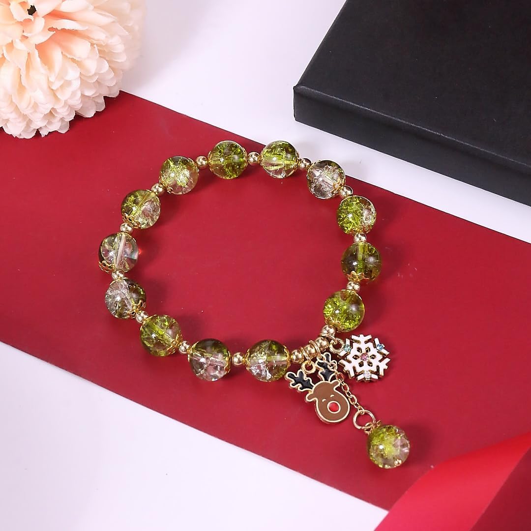 Todenb Christmas Bracelet for Women Colorful Xmas Snowflake Santa Claus Xmas Tree Beads Bracelet Fashion Christmas Beads Stretch Bracelets Christmas Holiday Jewelry Costume Accessories - Image 4
