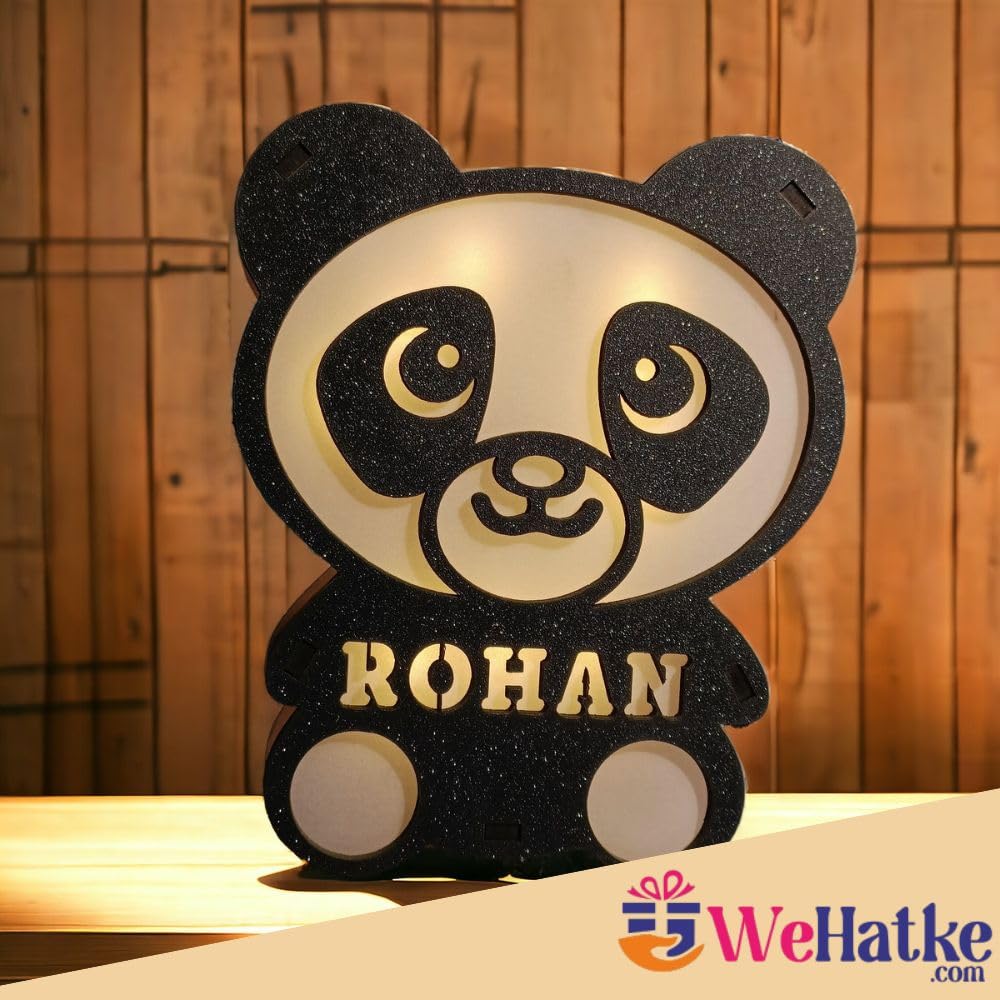 WEHATKE Personalized Panda Wooden LED Night Lamp Custom Name Light for Kids Baby Room Nursery Table Desk Decor Cute Animal Cartoon Gift for Birthday Baby Shower Children Room Decoration Night Light 2