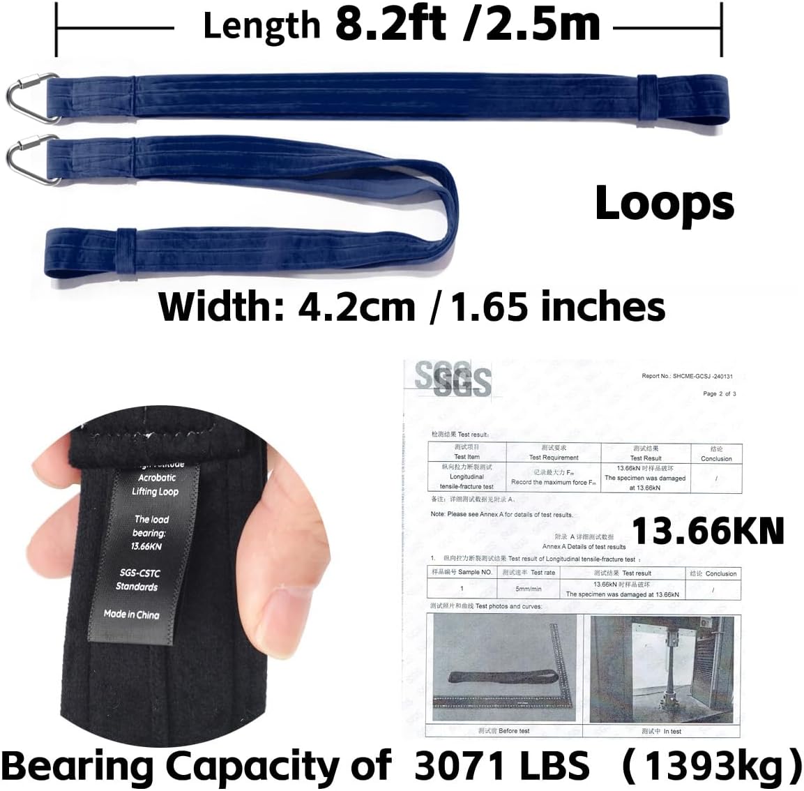 8.2ft 2.5m Aerial Straps Ropes Yoga Aerial Acrobatics Body Aerial Loop Trapeze Circus Apparatuses Equipment Three-Layer Straps 1 pairs