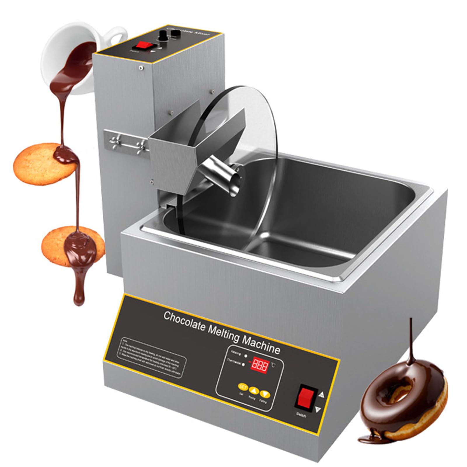 Máquina eléctrica de fusión de chocolate – Fundidor de acero inoxidable con velocidad ajustable, 35-55 RPM, tanque de fusión de 12 kg y mezclador para uso comercial