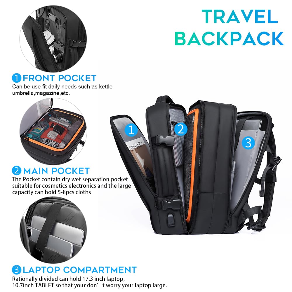 45L Carry On Backpack, Weekender Travel Backpacks, 17.3 inch Laptop Back Pack Business Expandable Bag for Men and Women… (Blake35L（with3cubes))…
