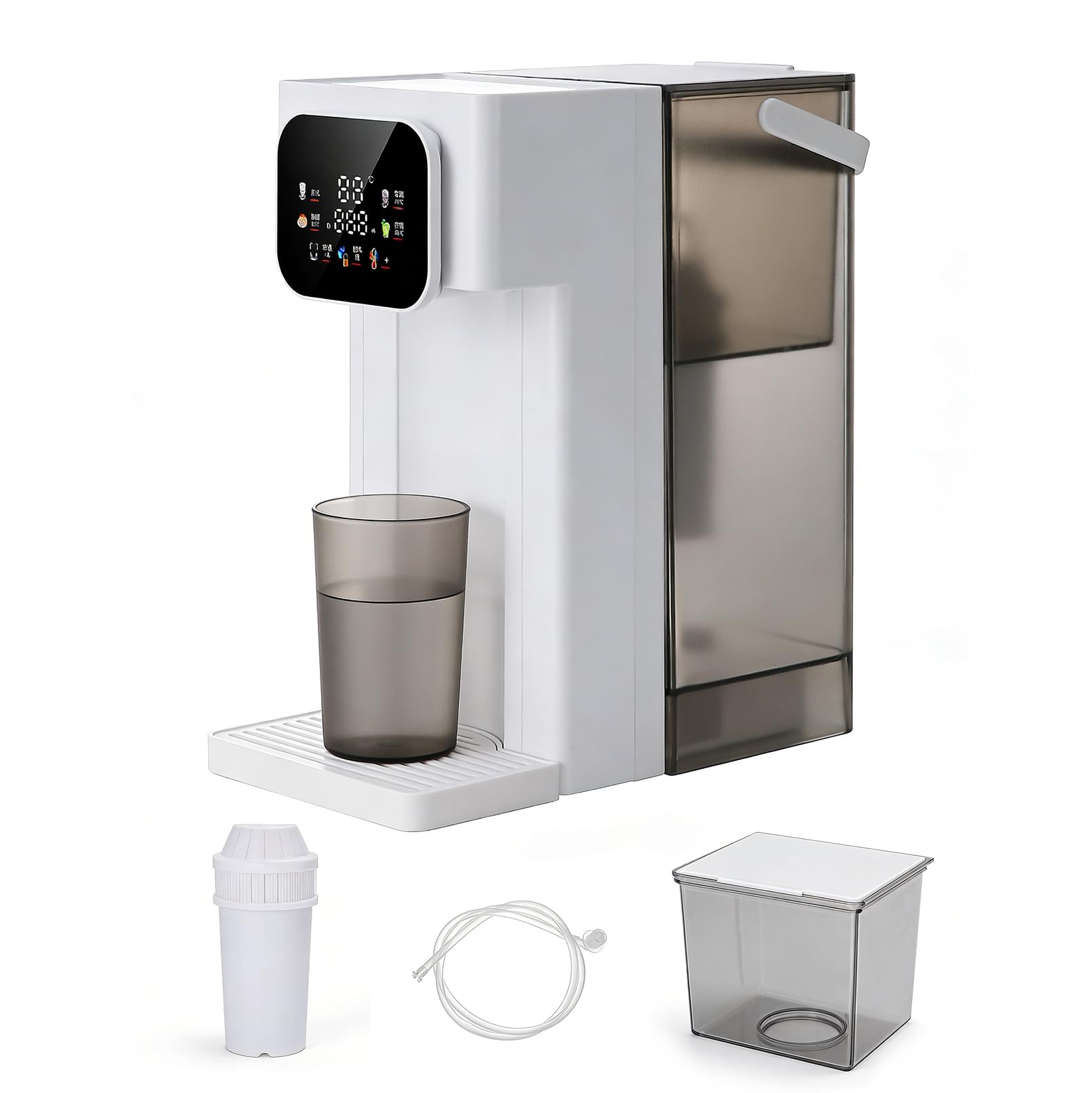 Dispensador de agua caliente, multifuncional de 3 L, 12 niveles de temperatura, 8 cantidades de agua, pantalla táctil digital, bloqueo para niños, depósito de agua extraíble, cartuchos de filtro y