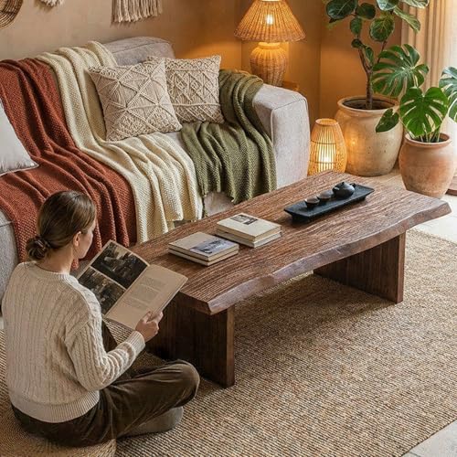 Tatami Table, Rustic Solid Wood Coffee Table with Natural Edge,