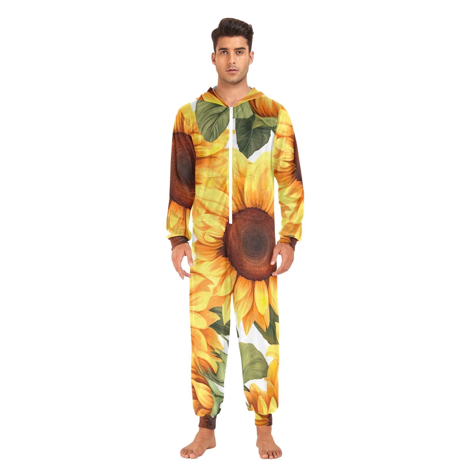 Pigiama natalizio per adulti, con girasoli, in morbido pile, per uomo e donna, comodo abbigliamento natalizio