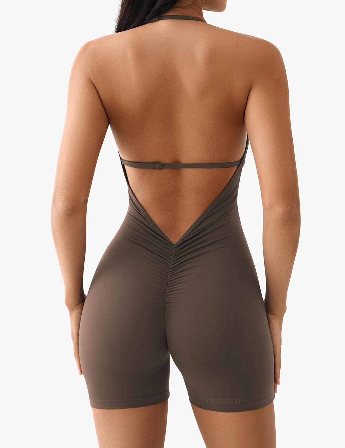YEOREO Workout Jumpsuits Women Tummy Control Taylor V Neck Romper One Piece Sexy Backless Scrunch Butt Bodysuit - Image 4