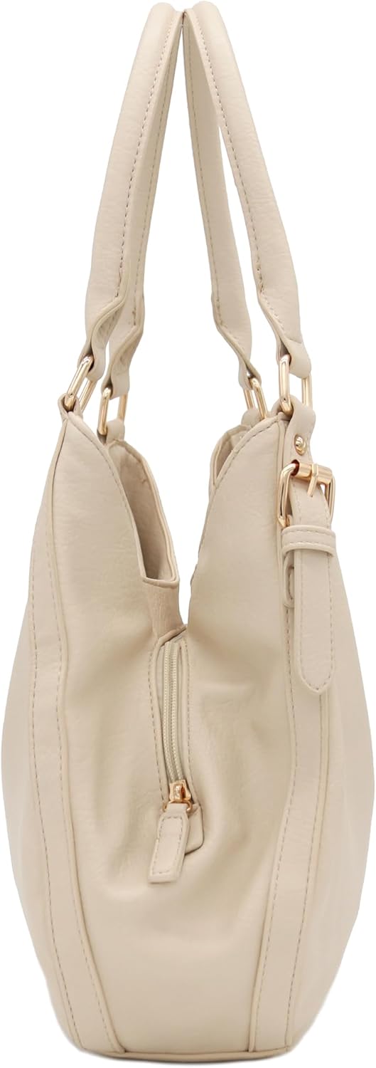 Lightweight 3 Compartment Faux Leather Medium Hobo Bag - Image 4