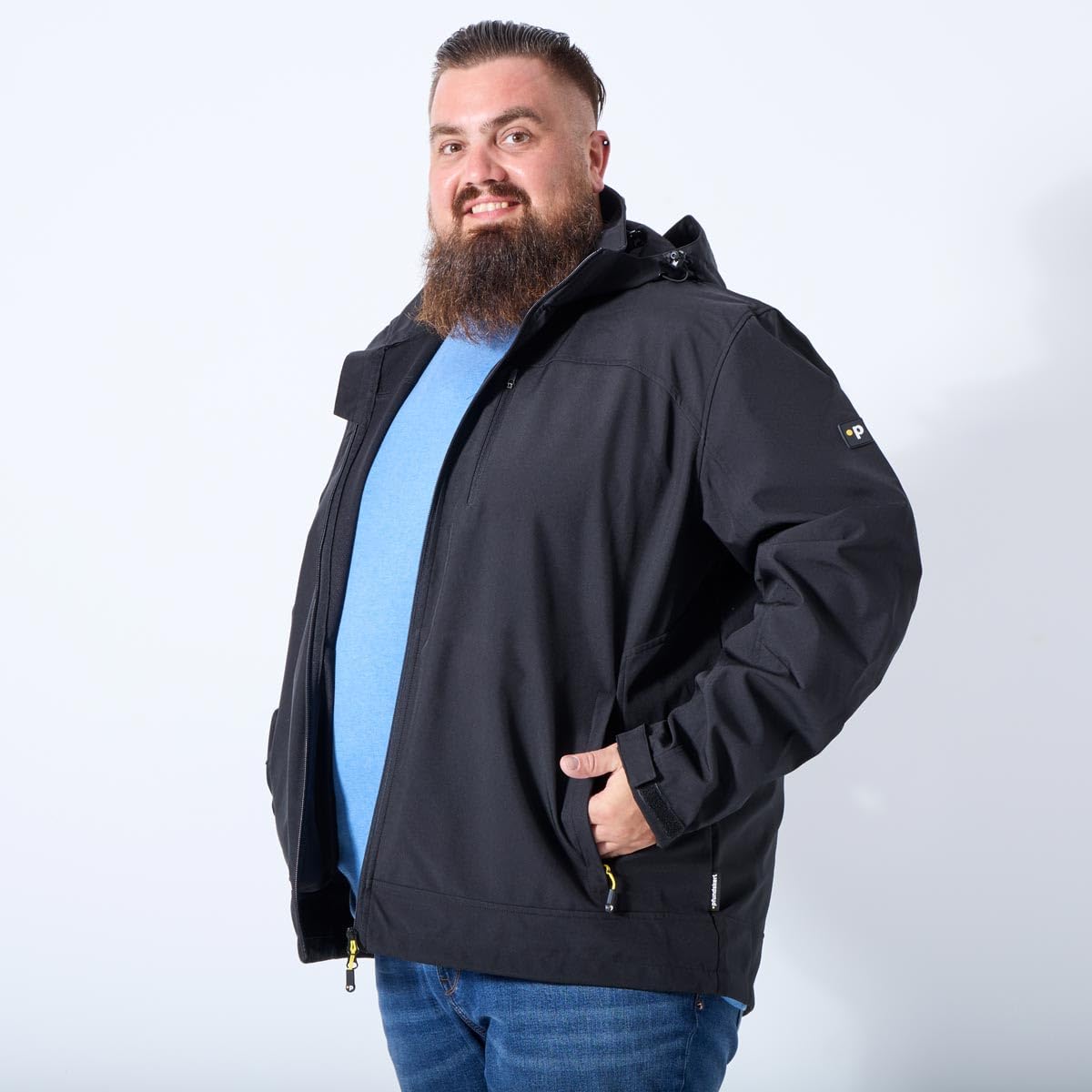 Pfundskerl Herren Softshelljacke | atmungsaktiv | winddicht | 3XL 4XL 5XL 6XL 7XL 8XL 10XL 12XL 14XL | Schwarz | Große Größen