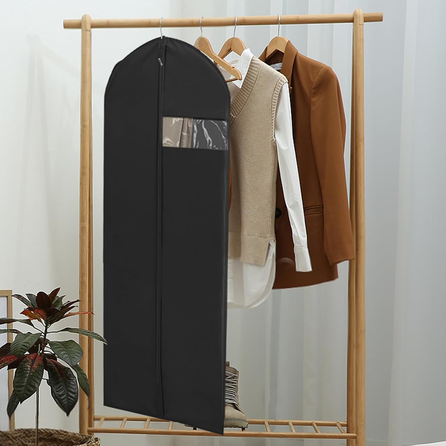 Yitexin 2 Pcs 23.6" x 65" Garment Bags for Hanging Clothes, Long Gowns Suit Bag Travel Storage Full Zipper, Cloth Dress Protector Coat Covers for Hanging T-Shirt Closet Jacket Women Men (Black)