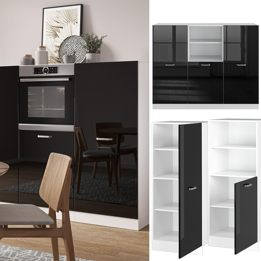 Vicco Cucine componibili piccole R-Line, Nero lucido/bianco, 180 cm