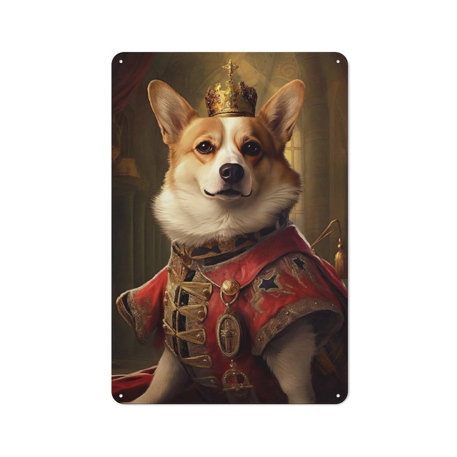 Junmoney Style-1 Corgi The King Rustic Metal Wall Decor 30X20cm, Decorative Tin Sign For Farmhouse Kitchen, Pantry Or Dining Area