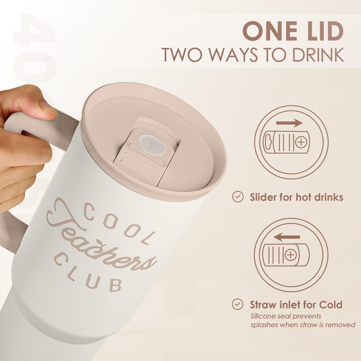 SANDJEST Teacher Appreciation Gift for Women – Stainless Steel Insulated Tumbler with Handle - Teachers Travel Coffee Mug Cup for Women Back to School Birthday Christmas, 40oz - Image 5