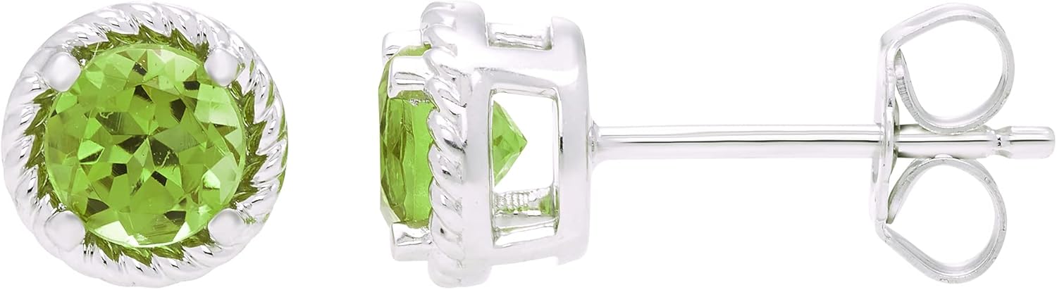 Boston Bay Diamonds 925 Sterling Silver Birthstone Gemstone Rope Halo Solitaire Stud Earrings