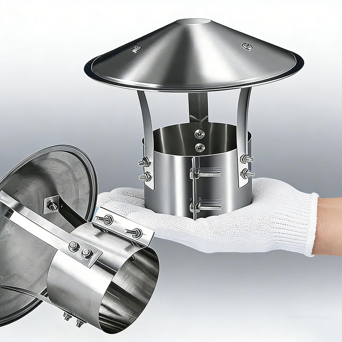 PFXNGMS Round Chimney Caps 304 Stainless Steel Stove Pipe Cover Roof Vent Cap 100 110 125 130 140mm, Rain Caps Outside Exterior Fireplace Flue Vent for Oil Stove Vent, Easy Installation(75mm)