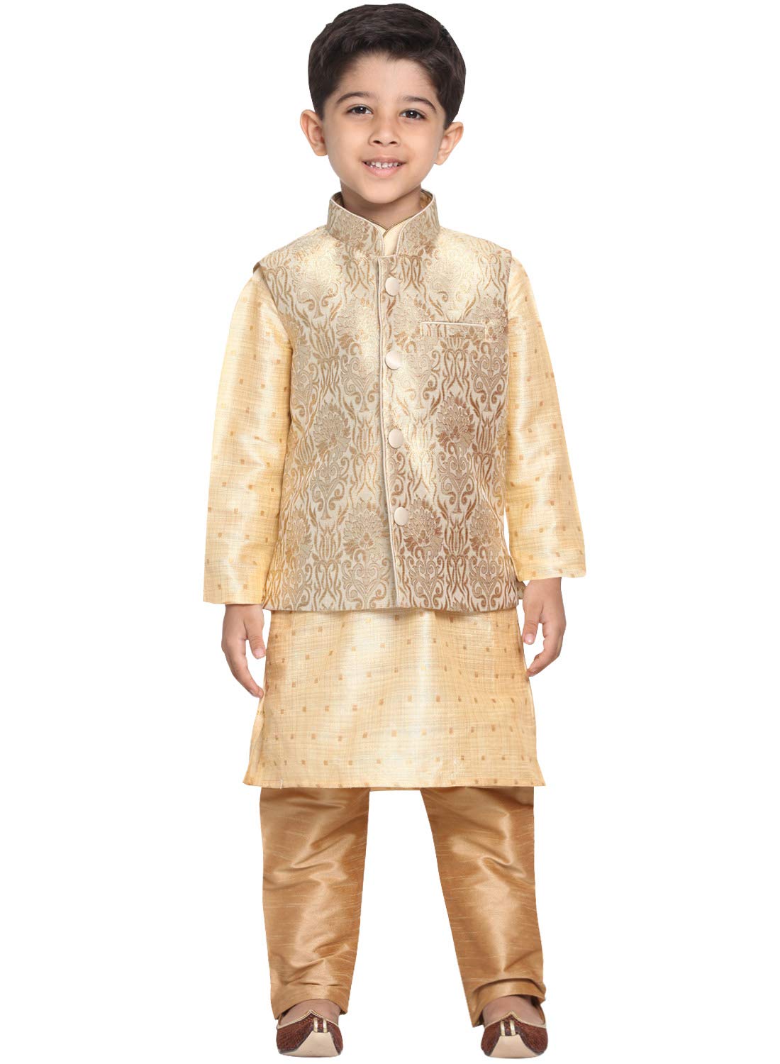 Jbn Creation Boys' Gold Silk Blend Kurta, Ethnic Jacket And Pyjama Set_Vasbj024Rgnbk023Gonprg_14