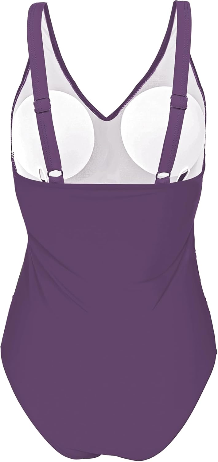 Women's One Piece Swimsuits Ruched Slimming Bathing Suits for Women V Neck Criss Cross Ruched Push Up Slimming Swimwear Purple - Image 6