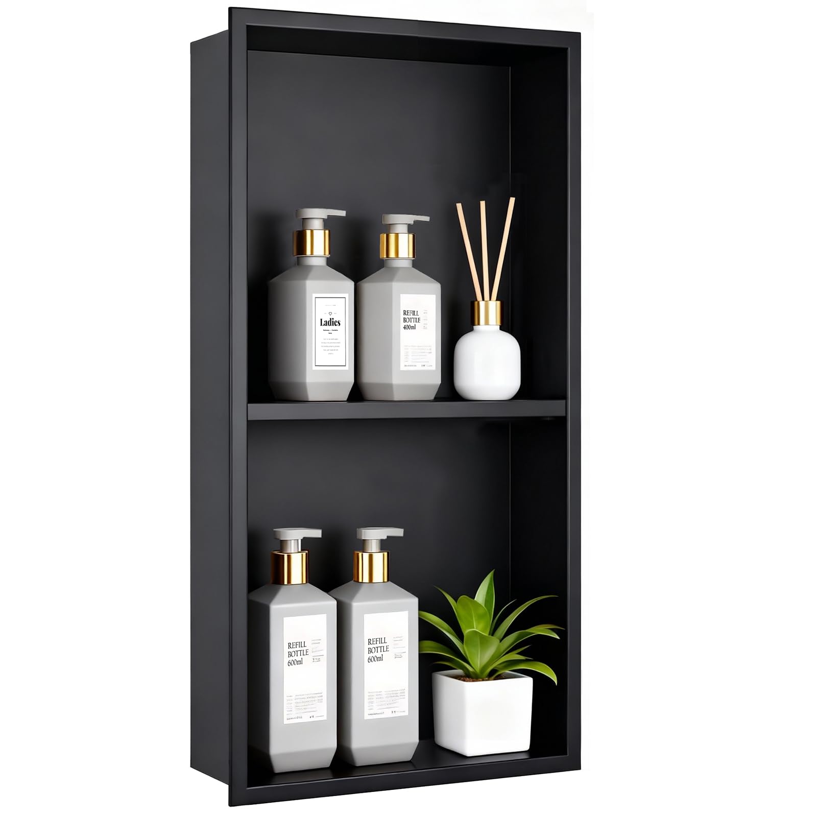 Photo 1 of EasyVibe 3-Tier Matte Black 304 Stainless Steel Shower Niche 30 x 12 Inch, No Tile Needed Triple Shelf Recessed Wall Organizer, Pre-Finished Large Storage Insert for Shower & Kitchen