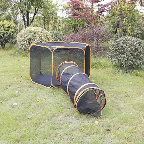 Recinzione per gatti da esterno, tenda portatile a rete pop-up con tunnel di gioco per gatti grandi e piccoli animali, design esagonale per un gioco versatile
