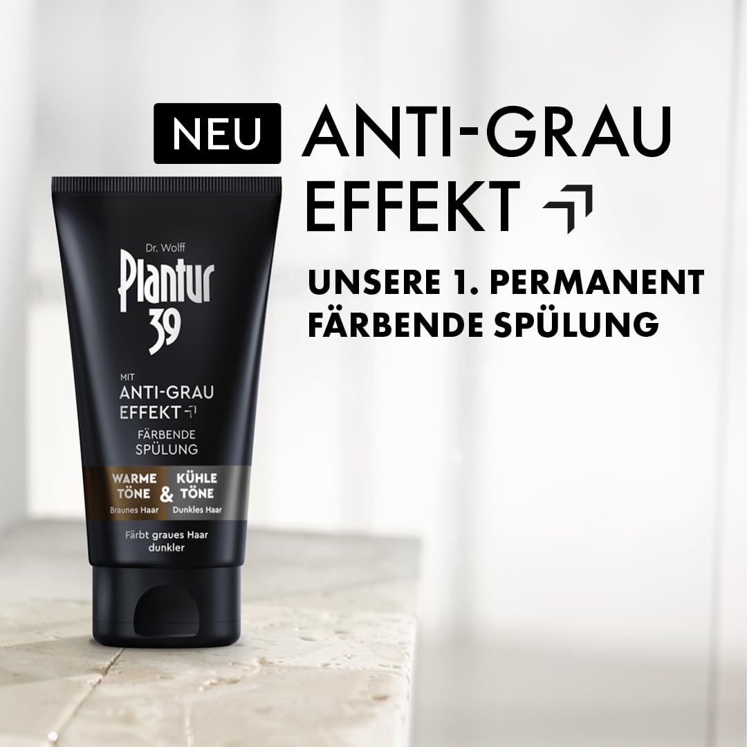 Plantur 39 Après-shampoing anti-gris colorant 2 x 150 ml – Après-shampoing pour cheveux plus foncés – Masque en douceur les cheveux gris – Après-shampoing colorant permanent