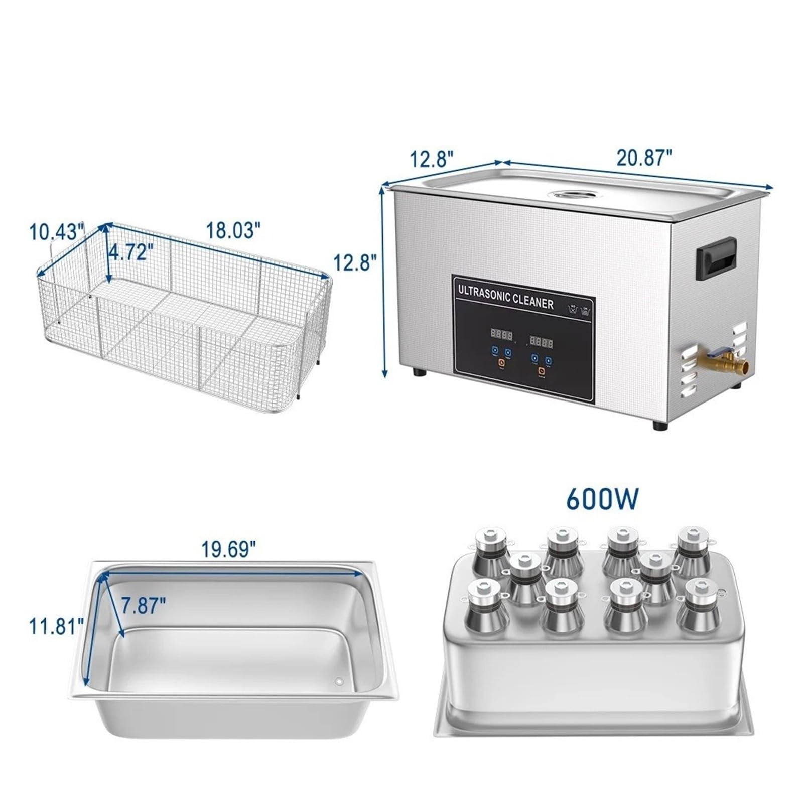 Limpiador ultrasónico, Limpiador Ultrasónico 30L 600w con Calentador Limpieza Ultrasónica