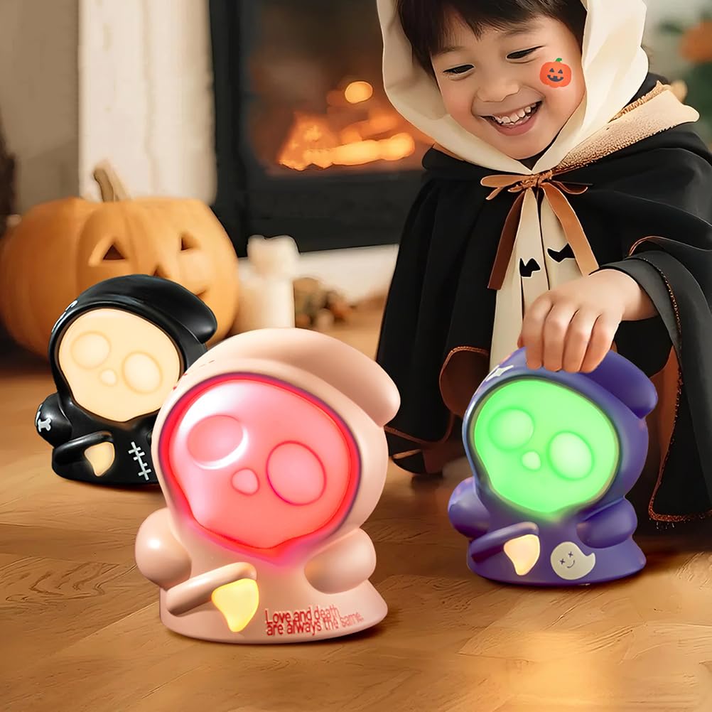 AoLa Veilleuse Sensenmann enfants, veilleuse fantôme en silicone, 3 couleurs lampe à commande tactile à intensité variable rechargeable USB piles 500mAh lampe de chevet à roulettes,3 Pieces