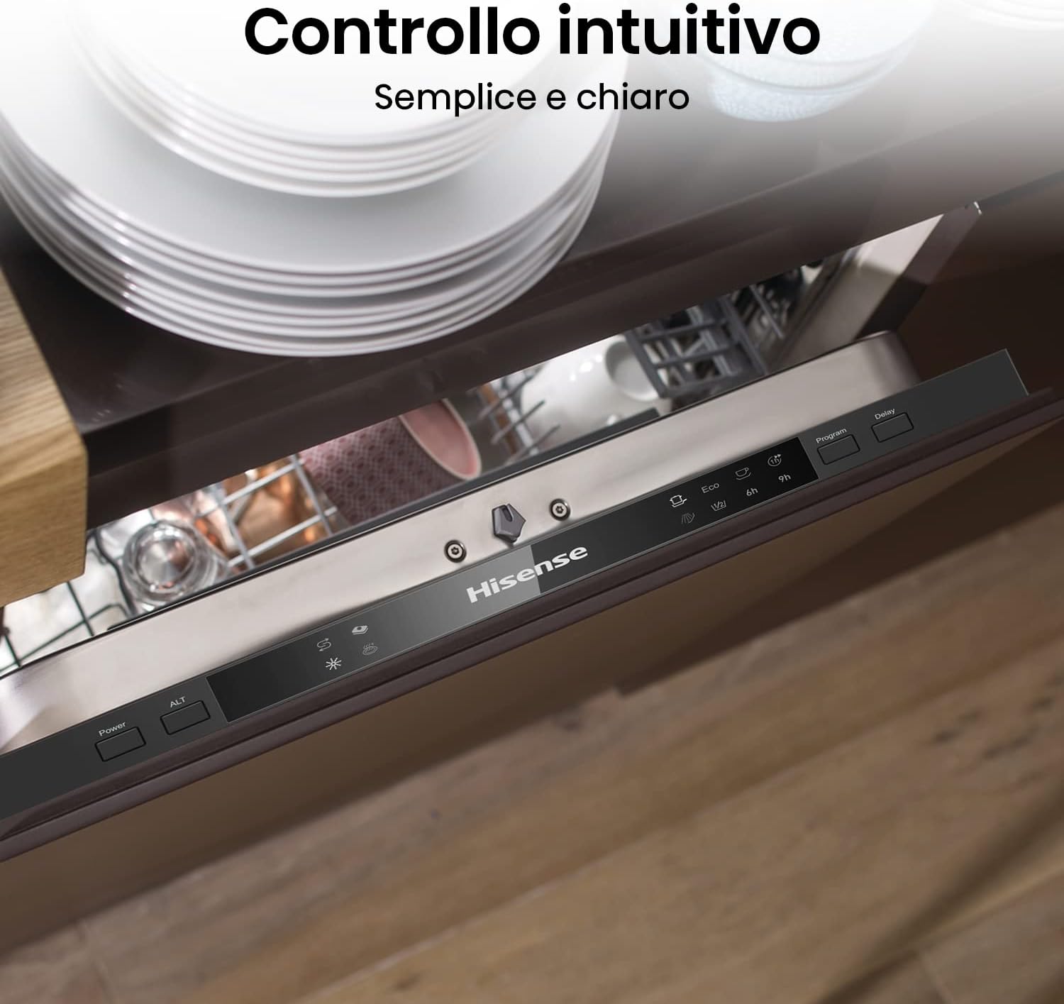 Hisense HV520E40UK Lavastoviglie Integrata Totale SLIM 45 cm, 11 Coperti, 47 db, Partenza Ritardata, Acqua Stop, 5 Programmi 4 Temperature, Display Led [Classe di efficienza energetica E]