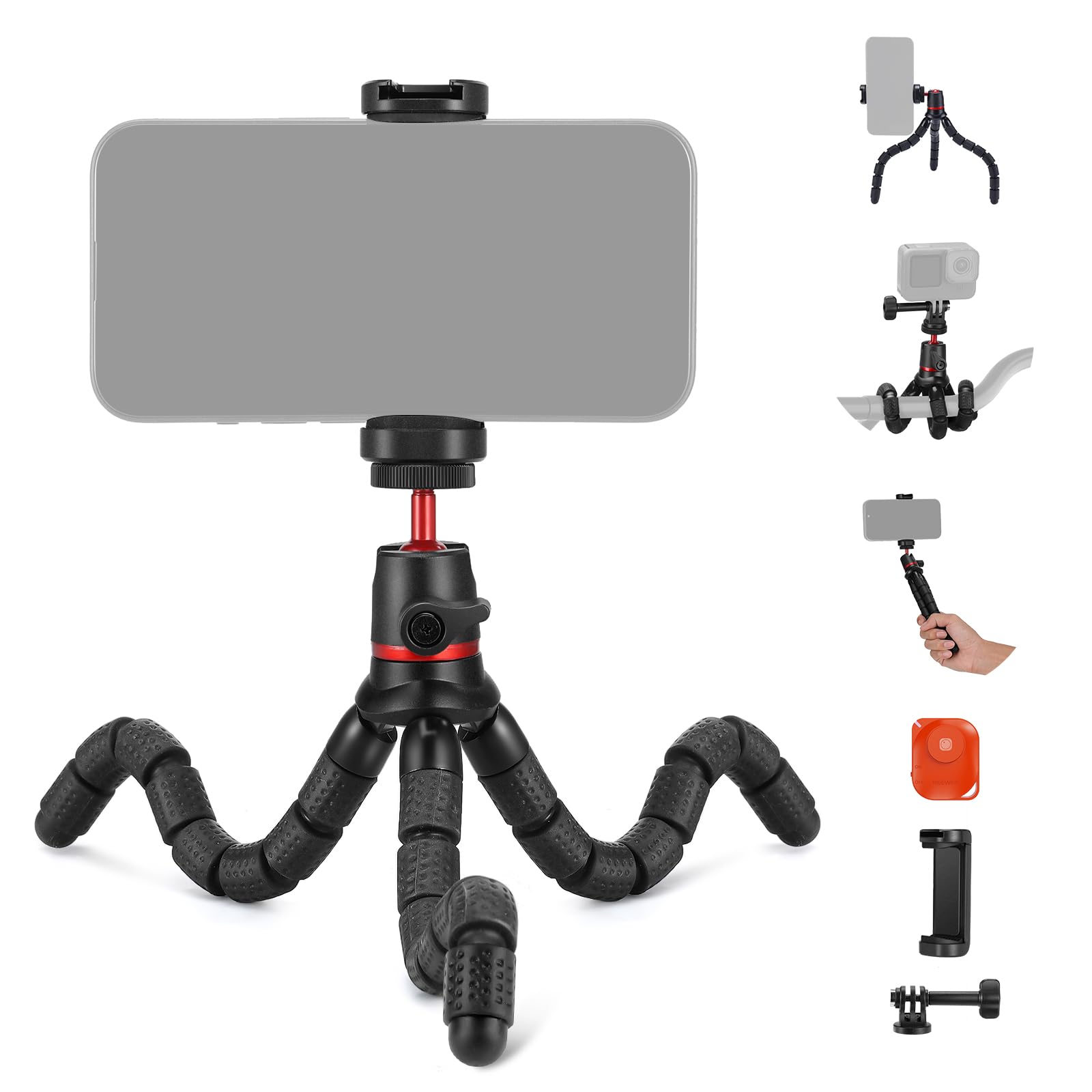 NEEWER Tripod for iPhone with Remote/Action Camera Mount Adapter/Phone Holder, Mini Flexible Camera Phone Tripod Stand Compatible with GoPro Samsung