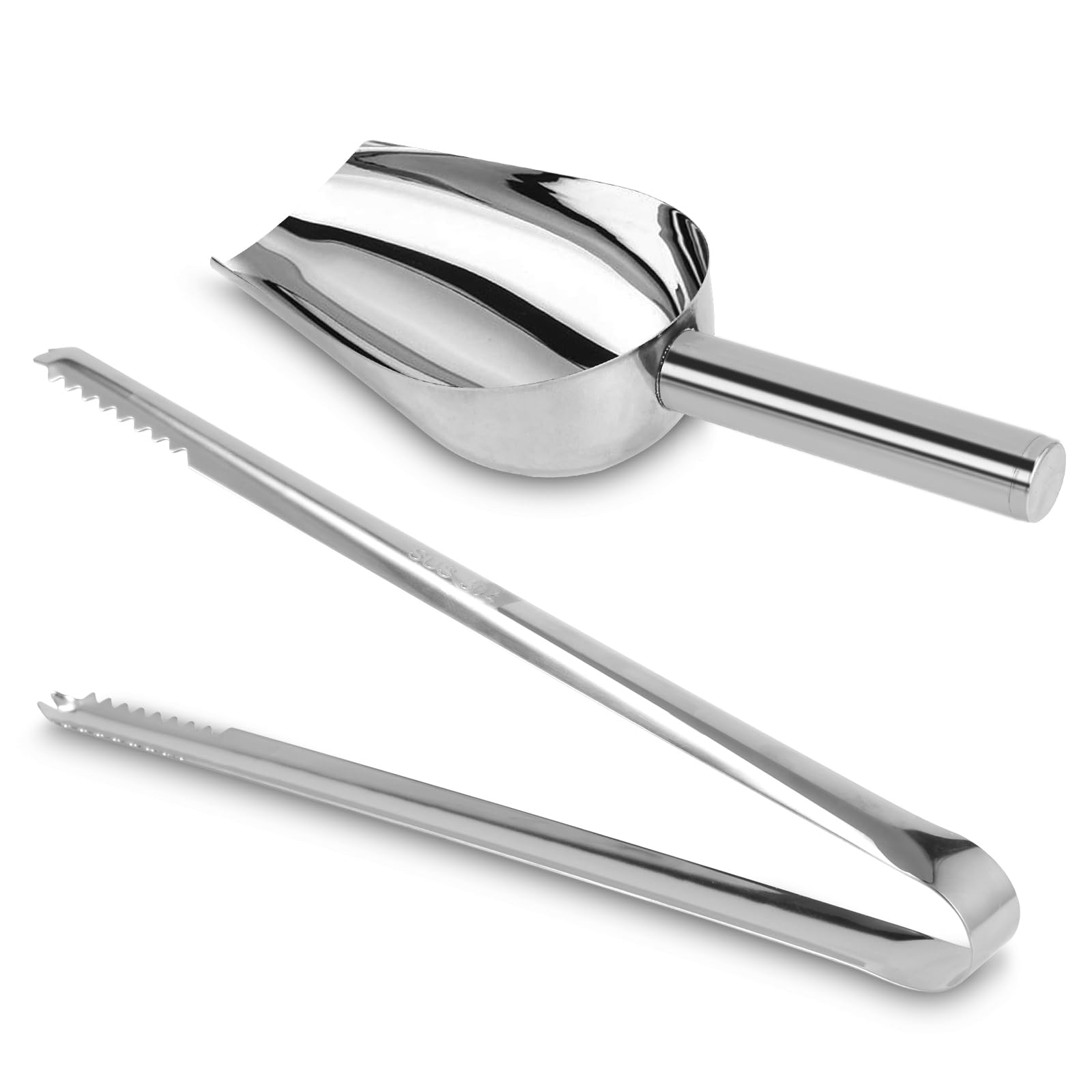 Cuchara Hielo Acero Inoxidable & Pinza de Hielo Acero Inoxidable Siumir 25 cm Pinza de Candy Pala Hielo per Alimenti para Barra, Barbacoa, Fiesta, Boda