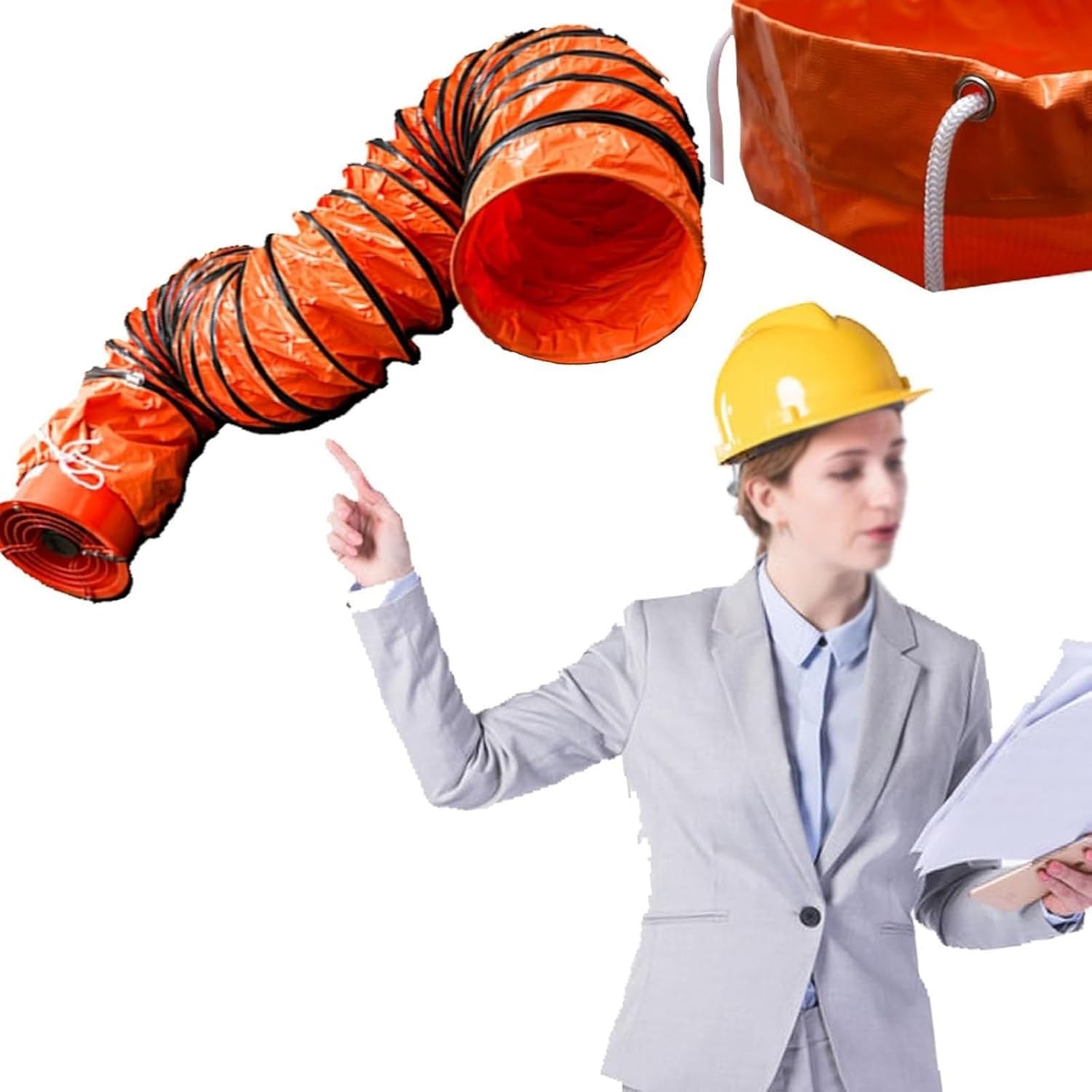 Dia 6in - 38in PVC Flexible Duct 6.5ft - 33ft Length with Adjustable Rope and D-Shaped Rings, Suitable for Free Hanging and Utility Blower Exhaust Fan Support, Foldable Easy Storage(150mm/6inch,L2m(6.