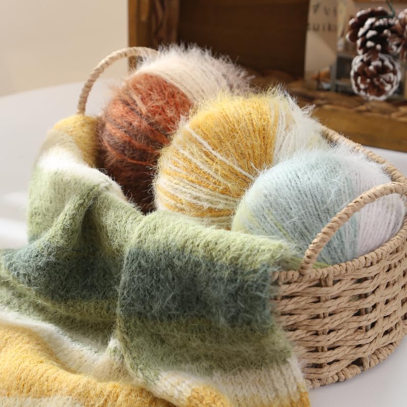 6 gomitoli da 100 g di Filato Misto Lana variegato a Pelo Lungo, Morbido, di Peso Medio, Ideale per Lavorare a Maglia a Mano, per Sciarpe, Maglioni, Guanti e Cappelli all'Uncinetto Fai da Te
