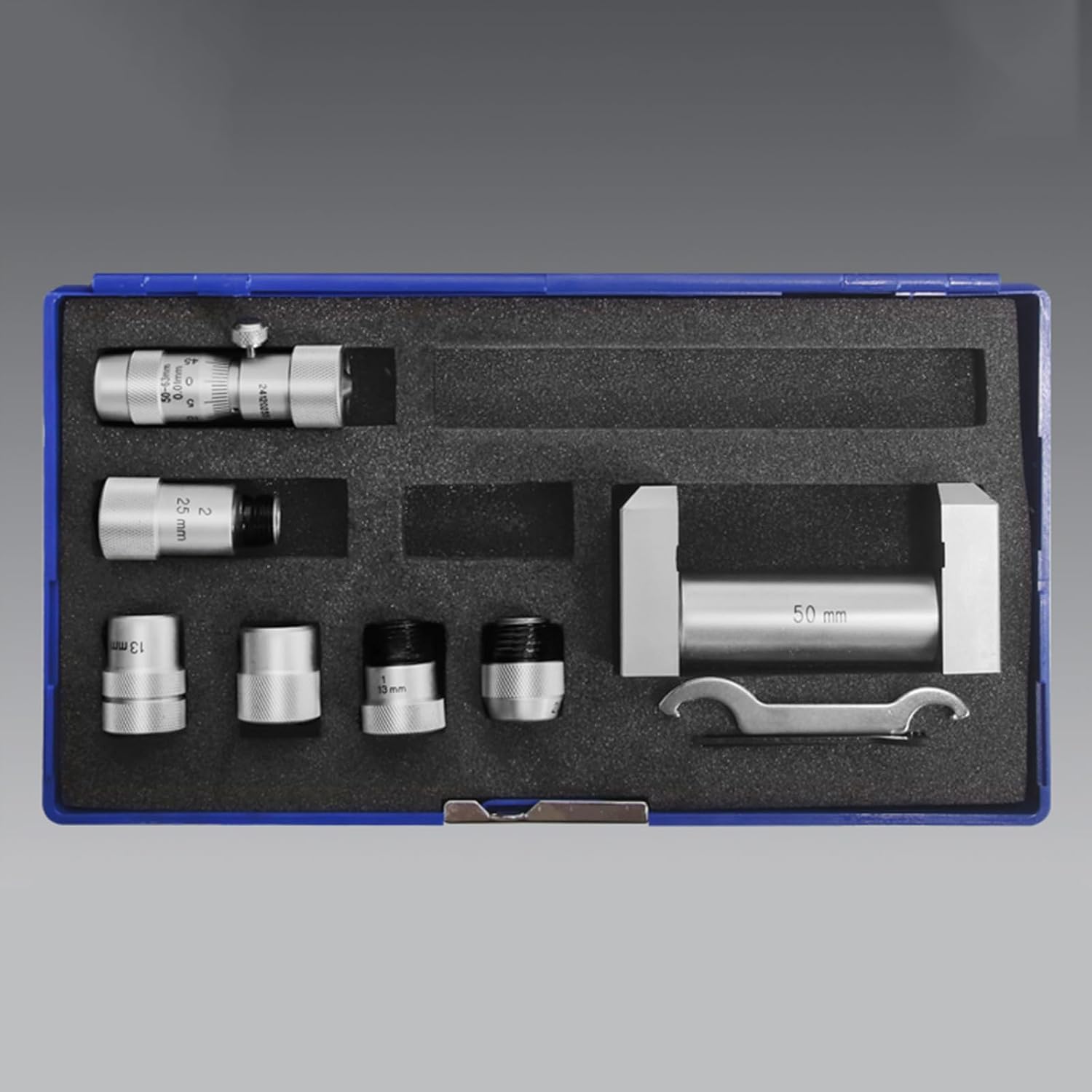 Micrómetro interno tipo varilla, rango de 50-100 mm, precisión de 0,01 mm, sonda de aleación de punta de carburo, con calibrador de calibración de 50 mm y funda a prueba de golpes, para medición de