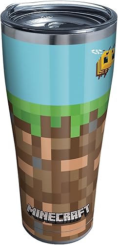 Tervis Vaso aislado de triple pared de Minecraft mantiene las bebidas frías y calientes, 30 onzas, acero inoxidable, bloque de hierba