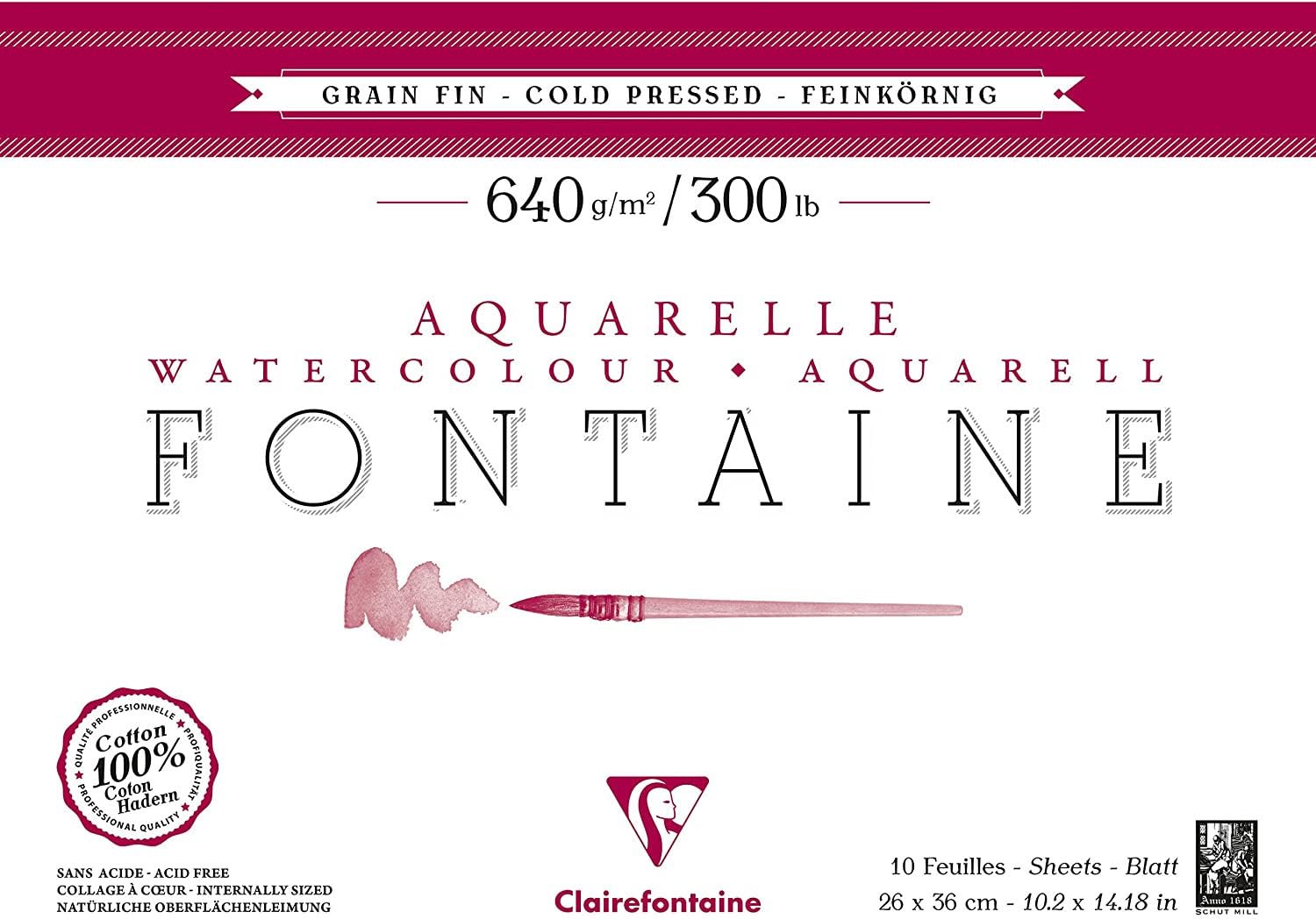 Clairefontaine 96358C blok akwarelowy klejony z 4 stron 26x36 cm 640 g