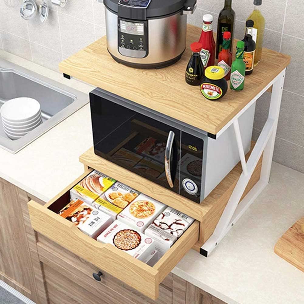 BAKAJI - Étagère pour Micro-Ondes, Structure en métal avec étagère en Bois MDF et tiroir Organisateur, Porte-ustensiles de Cuisine, Design Moderne, 54 x 35 x 50 cm (chêne)