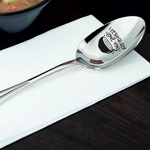BIGEVENTS I Cerealsly Love You - Cucharas de cereales divertidas para amantes de los cereales grabadas, regalo práctico para papá, cuchara de