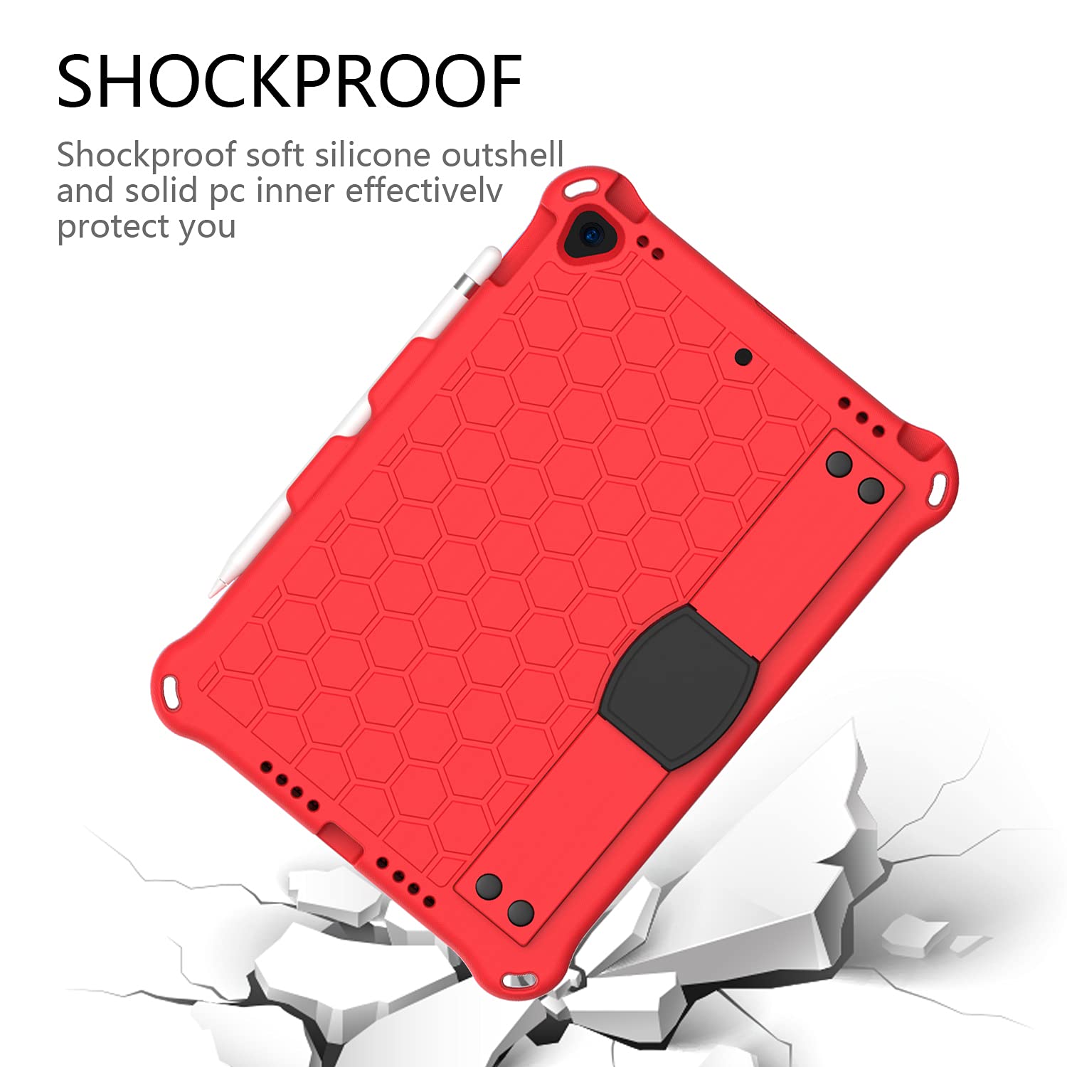 QYiD Custodia Bambini per iPad PRO 9.7, Bambini Eva Custodia Protettiva Antiurto con Supporto & Portapenna, Tracolla per iPad PRO 9.7 2016 Modle: A1674 / A1675 / A1673, Rosso/Nero